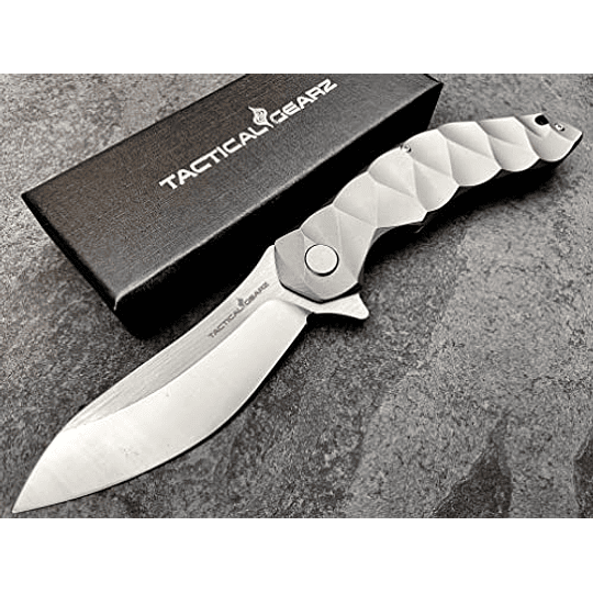 Tactical Gearz Premium TC4 Titanium Many Pleging Knife de bolsillo, TG Ares! ¡Razor pulido Sharp CPM-D2 de acero Dao Blade! ¡Incluye la vaina! (Ares)