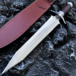 Sable de caza de cuchillas fijo de Madsabre con vaina de cuero, 15 pulgadas de supervivencia al aire libre, táctica de daga de daga de daga de daga de bordes de doble filo