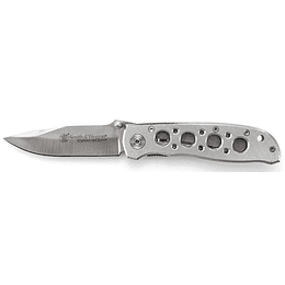 Smith & Wesson Extreme Ops CK105H 7.3in S.S. Cuchillo plegable con cuchilla de punto de caída de 3.2 pulgadas y mango de aluminio para al aire libre, táctico, supervivencia y EDC, plata