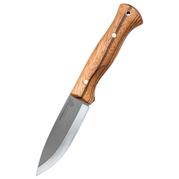 Cuchilla de cuchilla fija del explorador Bushmaster Bushcraft, 1095 cuchilla de acero al carbono, mango de madera cebra, pasadores de latón y orificio de cordón, longitud 9 5/8 pulgadas