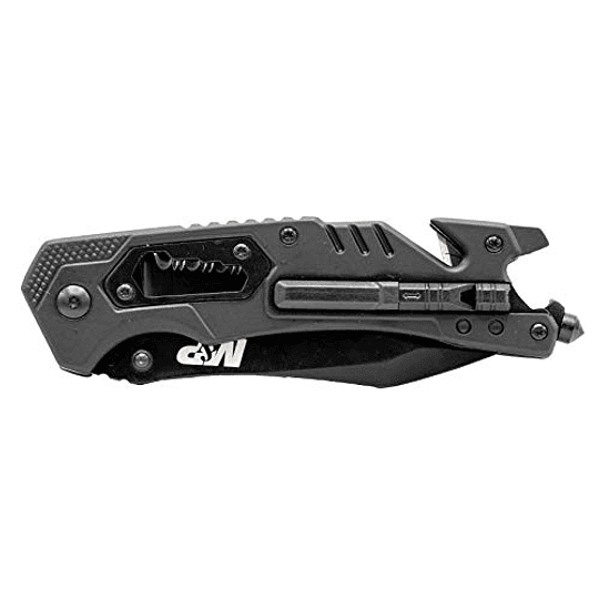 Smith & Wesson M&P 8.5in High Carbon S.S. Cuchillo plegable asistido con primavera con una cuchilla de punta dentada de 3.5 pulgadas y mango de goma para supervivencia al aire libre y EDC