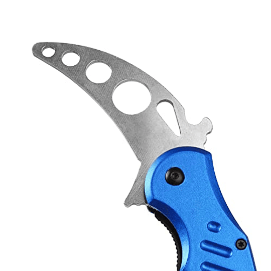 Andux Herramienta de campamento cuchillo de acero inoxidable con clip de bolsillo azul opaco