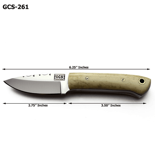 GCS Manejo de huesos hecho a mano D2 Cuchillo táctico Tactical Knife de caza Campamento Campamento con vaina de cuero Hoja de espiga completa diseñada para caza y EDC GCS 261