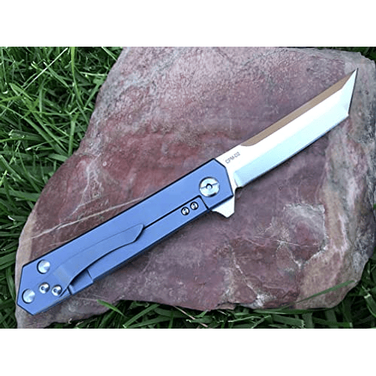 Tactical Gearz Solid TC4 Titanium Titanium EDC Plegador de bolsillo Cuchillo, santo! Razor Sharp CPM-D2 Acero Tanto Blade! ¡Incluye la vaina! (Midnight Blue)