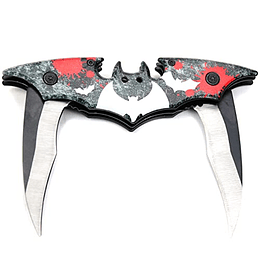 Cuchillo de murciélago de cuchilla doble oscura: bolsillo plegable de doble borde con clip, cuchilla asistida táctica de acero inoxidable de 11 "(murciélagos en blanco y negro)
