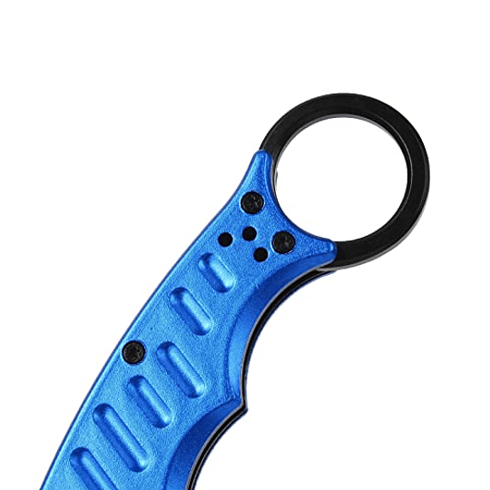 Andux Herramienta de campamento cuchillo de acero inoxidable con clip de bolsillo azul opaco