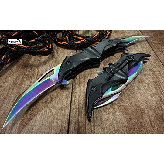 ¡Nuevo! Dark Knight Bat Spring Spring Opened Plegable ABIERTA ABIERTA DOBLE DUAL TWIN 3 COLLOS CINTURA TÁTICA TACTICAL CLIP NEGRO RIVEBOW GOLLO RANUDO GRAN REGALO (RAYBOW)