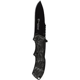 Smith & Wesson Black Ops SWBLOP3 7.7in S.S. Cuchillo de apertura asistido con cuchilla de punto de caída de 3.4 pulgadas y mango de aluminio para al aire libre, táctico, supervivencia y EDC