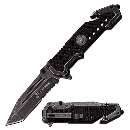 USMC Marina Táctica Tactical Plegable Ni una de bolsillo G10 Mango de tanto Sharp Spring Spring Asistido Militares Asistidos EGA SUPERVIVA DE LA SUPERVIVA SEMPER FI (Stone Washed)