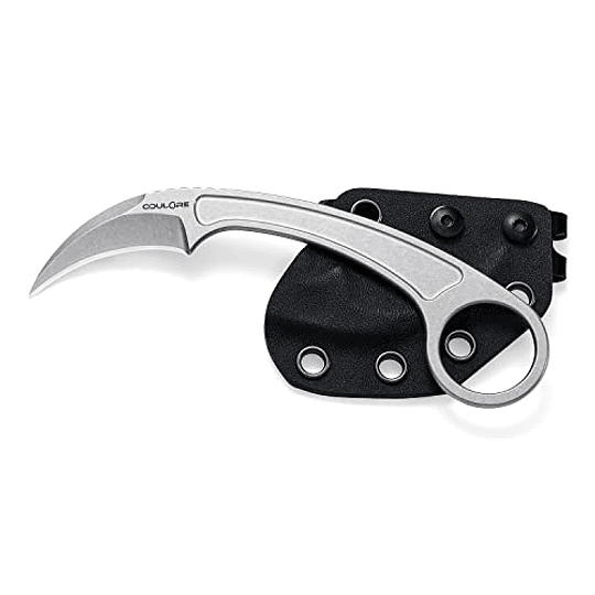 Cuchillo de cuchilla fija de Ooulore, manija de acero inoxidable de cuchilla 440c, cuchillo táctico EDC con vaina Kydex, cuchillo al aire libre liviano para supervivencia, acampar OK109 (plata)