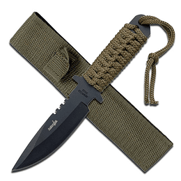 Survivor HK-7525 Cuchilla para exteriores de cuchilla fija, cuchilla negra, mango envuelto en verde militar, 7,5 pulgadas en general