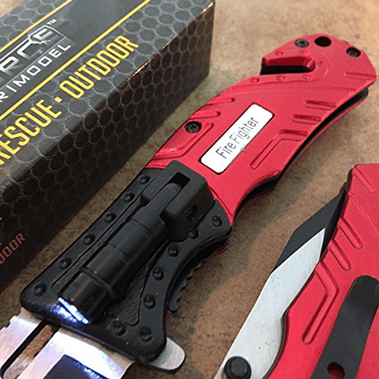 Tac Force Red Fighter Spring Spring Asistido con una navaja de bolsillo de rescate táctico de LED