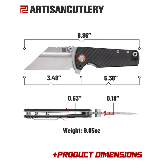Artisancutlery cuchillo táctico defensor de la cuchilla plegable D2 cuchilla de acero con manija de fibra de carbono cuchillo fijo cuchillo EDC para caza, campamento y al aire libre 1820p