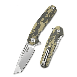 Kubey Talle KB237E Plegable plegable, cuchillo táctico con cuchilla Tanto de 3.27 pulgadas, cuchillo ergonómico G10 con clip de transporte profundo