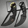 Karambit Knife Entrenador de acero inoxidable Práctica KARAMBIT Cuchillo FIJO Cuchillo Karambit Knife con vaina y cordón adecuado para caminar, aventura, supervivencia y colección 2 piezas (oro negro)