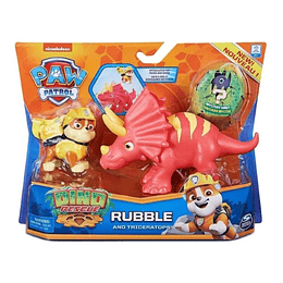 Figura Rubble Y Triceratops Paw Patrol Dino Rescue