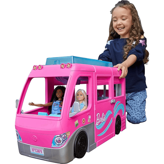 Barbie Camper 3 En 1, Piscina, Bote Y 60 Accesorios