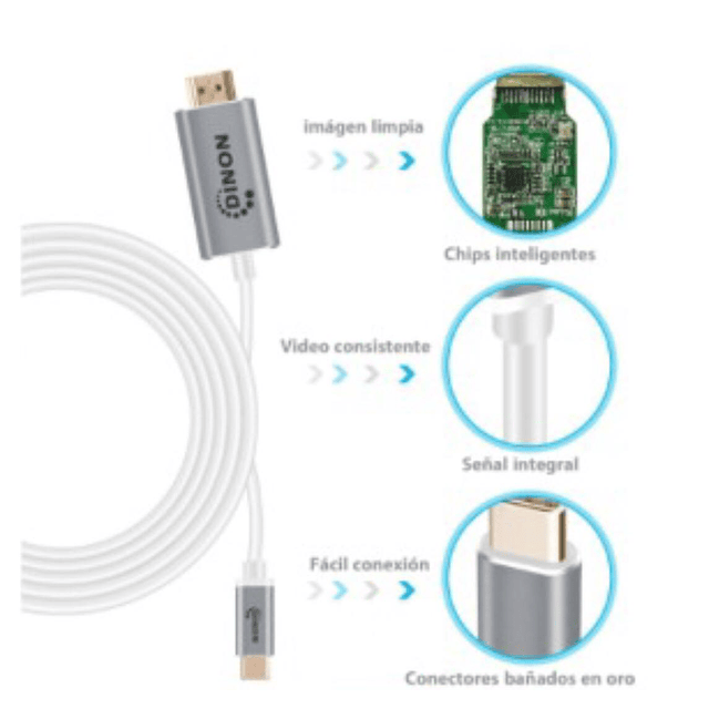 CABLE USB-C/M 3.1 A HDMI 4K, 1.8MTS, CONECTOR METALICO, GRIS