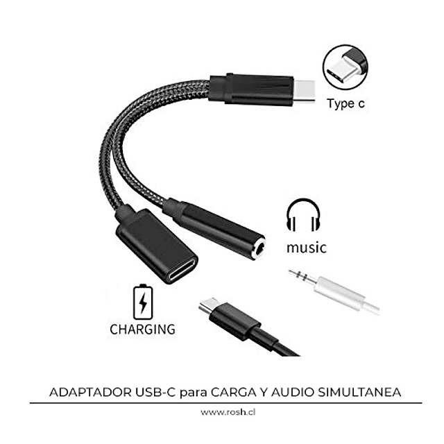 ADAPTADOR USB-C CARGA Y AUDIFONOS