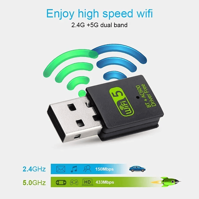 ADAPTADOR USB WIFI DUAL BAND (2,4 Y 5GHZ) 600MBPS MAS BLUETOOTH 4.2. 