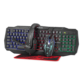 KIT COMBO GAMER XTRIKE 4 EN 1 MOUSE,  TECLADO, AUDIFONOS Y MOUSEPAD