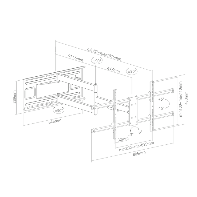 SOPORTE TV PREMIUM BRAZO EXTRA LARGO 101 CM, 43" - 80", 50KG, HEAVY DUTY.