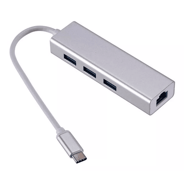 ADAPTADOR USB-C A RJ45 + 3 PUERTOS USB 2.0