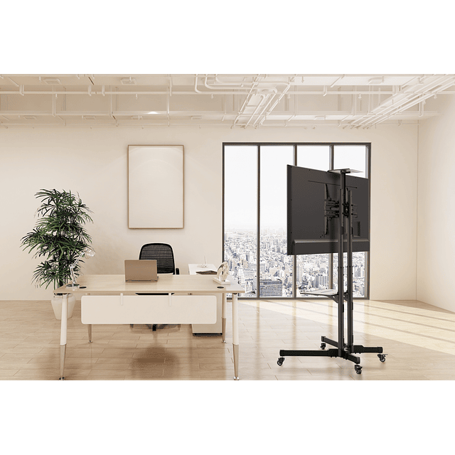 SOPORTE MOVIL MINDTEK TV LED PEDESTAL CON RUEDAS 37-75", 2 BANDEJAS, HASTA 50KG