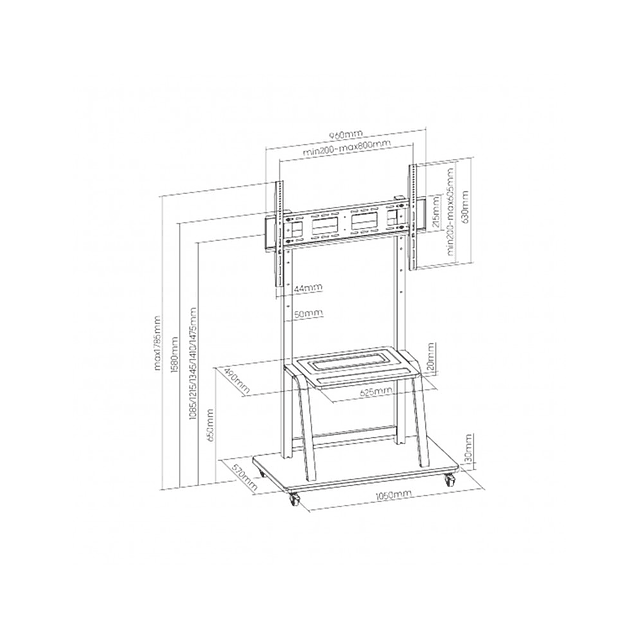 SOPORTE PANTALLA MOVIL INTERACTIVA 37-100", 150KG, VESA MAX. 800X600