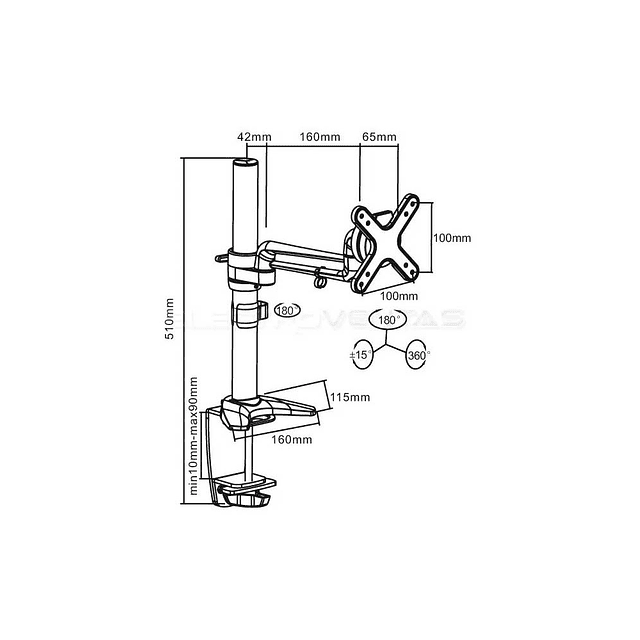 SOPORTE DE ESCRITORIO PARA LCD LED EN MESA 10-27. 360ø. VMAX 100X100. 1 EJE. 8KG