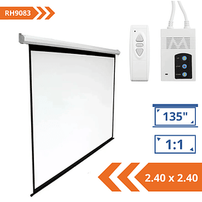 TELON ELECTRICO PREMIUM 2.40 X 2.40 M, 135" TELA FIBRA VIDRIO MOTOR TUBULAR ENVIO GRATIS