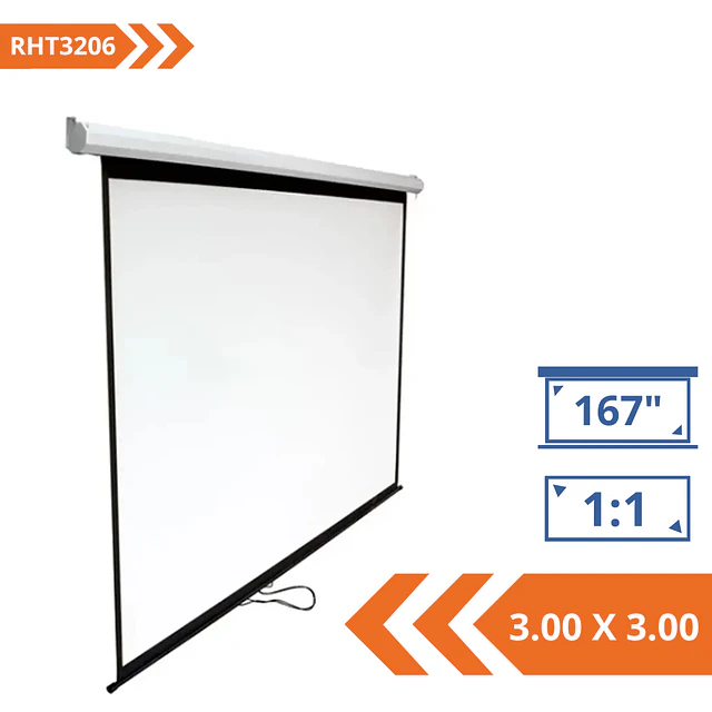 TELÓN MURAL MANUAL PREMIUM 3.00 X 3.00 M, 167" TELA FIBRA VIDRIO - ROHE RHT3206
