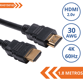 CABLE HDMI A HDMI 1.8 MTS V2.0 4K 3D CCS 30 AWG ALEACION NEGRO