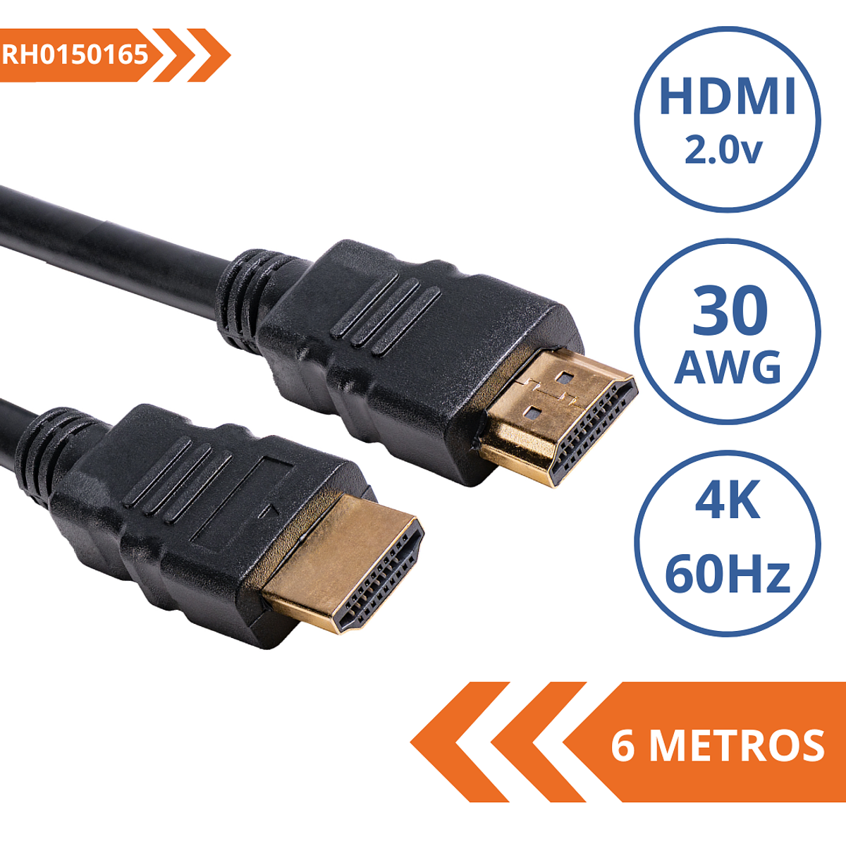 Cable HDMI a HDMI 6 Metros V2.0 UHD 4K 3D CCS 30 AWG - AngelStock