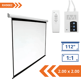 TELÓN ELÉCTRICO PREMIUM 2.00 X 2.00 M, 112" TELA FIBRA VIDRIO MOTOR TUBULAR