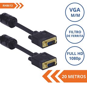 CABLE VGA 20M. M/M C/FERRITA, CONEC. BAÑADOS EN ORO 