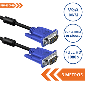 CABLE VGA MACHO - MACHO 3M CON FILTRO CONECTORES DE NIQUE