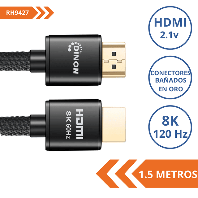 CABLE HDMI 1,5M. M/M, 2.1/8K, 120HZ, MESH, NEGRO, CONECTORES BAÑO ORO