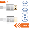  CABLE HDMI 1,8M. M/M, 2.1/8K, 120HZ, MESH, BLANCO, CONECTORES BAÑO ORO