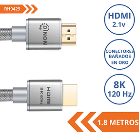 CABLE HDMI 1,8M. M/M, 2.1/8K, 120HZ, MESH, GRIS, CONECTORES BAÑO ORO