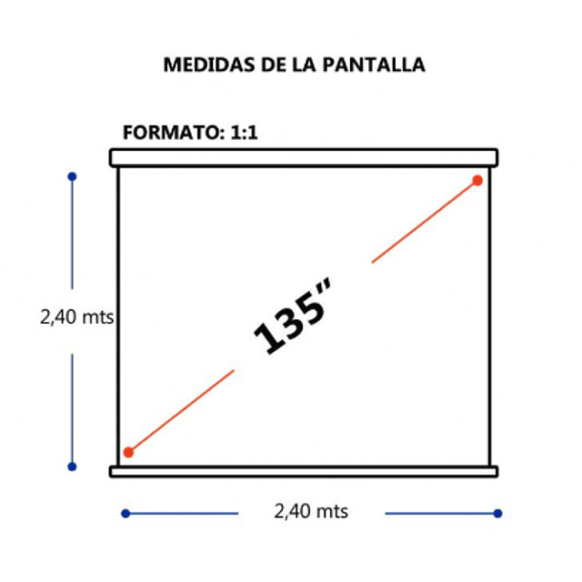 TELÓN ELÉCTRICO DINON PREMIUM 2.40 X 2.40 (135") C/REMOTO MOTOR TUBULAR TELA FIBRA VIDRIO