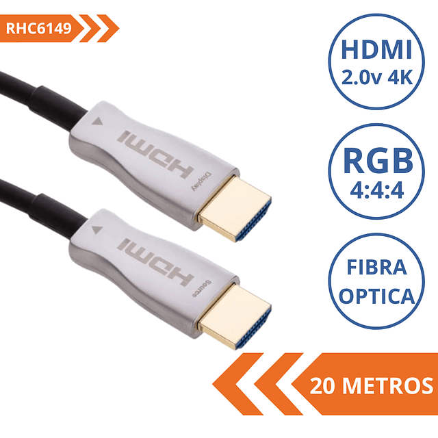 CABLE HDMI FIBRA OPTICA 20 METROS, VERSIÓN 2.0, 4K A 60HZ.