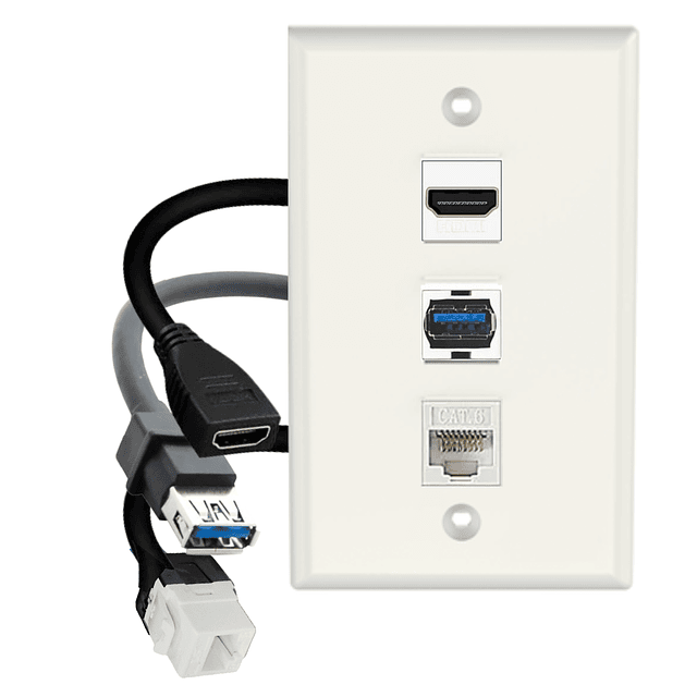 PLACA DE MURO CON EXTENSIONES HDMI, USB 3.0 Y RJ45 CAT6E – 4K