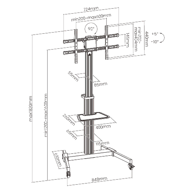 SOPORTE PREMIUM BLANCO PARA TV PEDESTAL 37-86", VMAX 600X400, 50 KG.