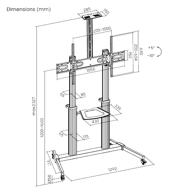SOPORTE PREMIUM PARA TV Y PANTALLA INTERACTIVA 60-100", VMAX 600X400, 100 KG.