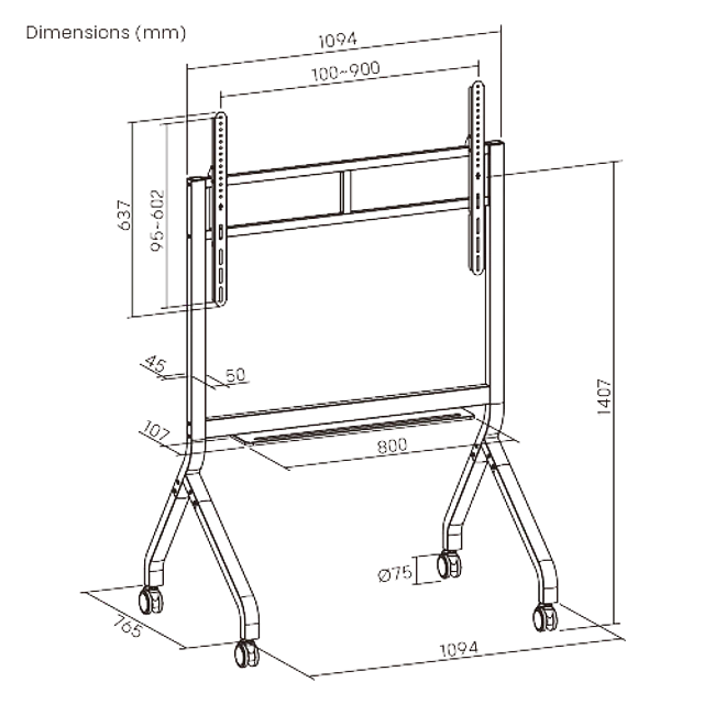 SOPORTE PREMIUM PARA TV Y PANTALLA INTERACTIVA 55-90", VMAX 900X600, 90KG.