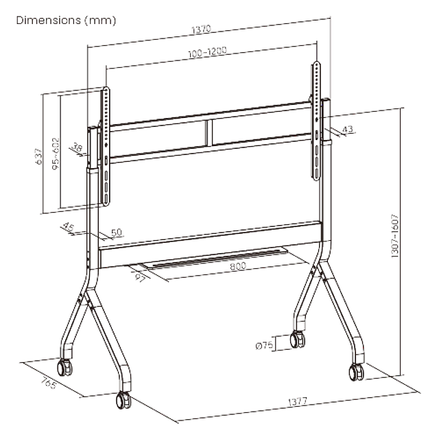 SOPORTE PREMIUM PARA TV Y PANTALLA INTERACTIVA 60-110", VMAX 900X600, ELÉCTRICO CONTROL REMOTO 120KG.