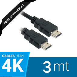 Cable hdmi 3m. m/m, 2.0/4k , conectores baño oro 