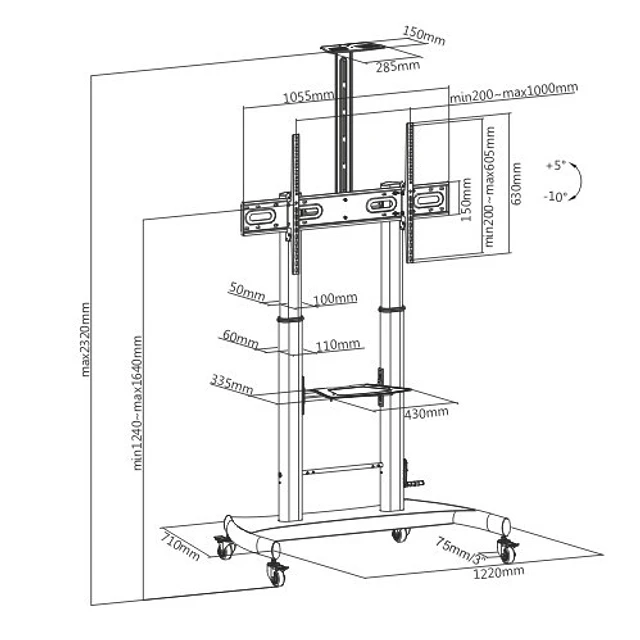 SOPORTE PREMIUM PARA TV Y PANTALLA INTERACTIVA 60-100", VMAX 1.000X600, 100 KG.