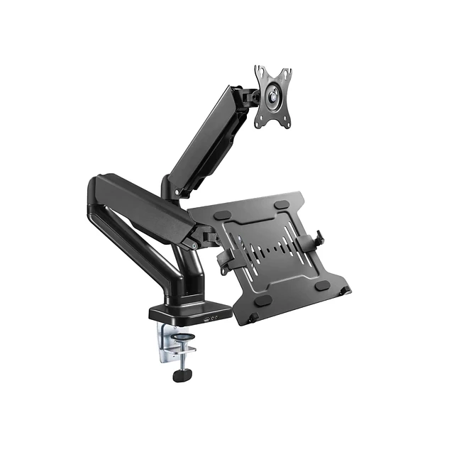 SOPORTE ERGONÓMICO ESCRITORIO MONITOR NOTEBOOK 2 BRAZOS  LCD MESA 13" - 32" (INCLUYE ENTRADA USB TIPO C 3.1 + USB TIPO A 3.0)